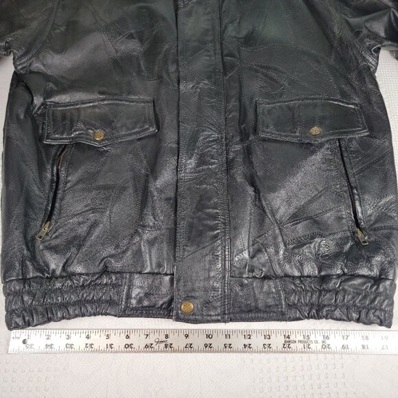 Leather & Soul jacket leather patchwork pockets snaps elastic waist size Med blk - Picture 10 of 14